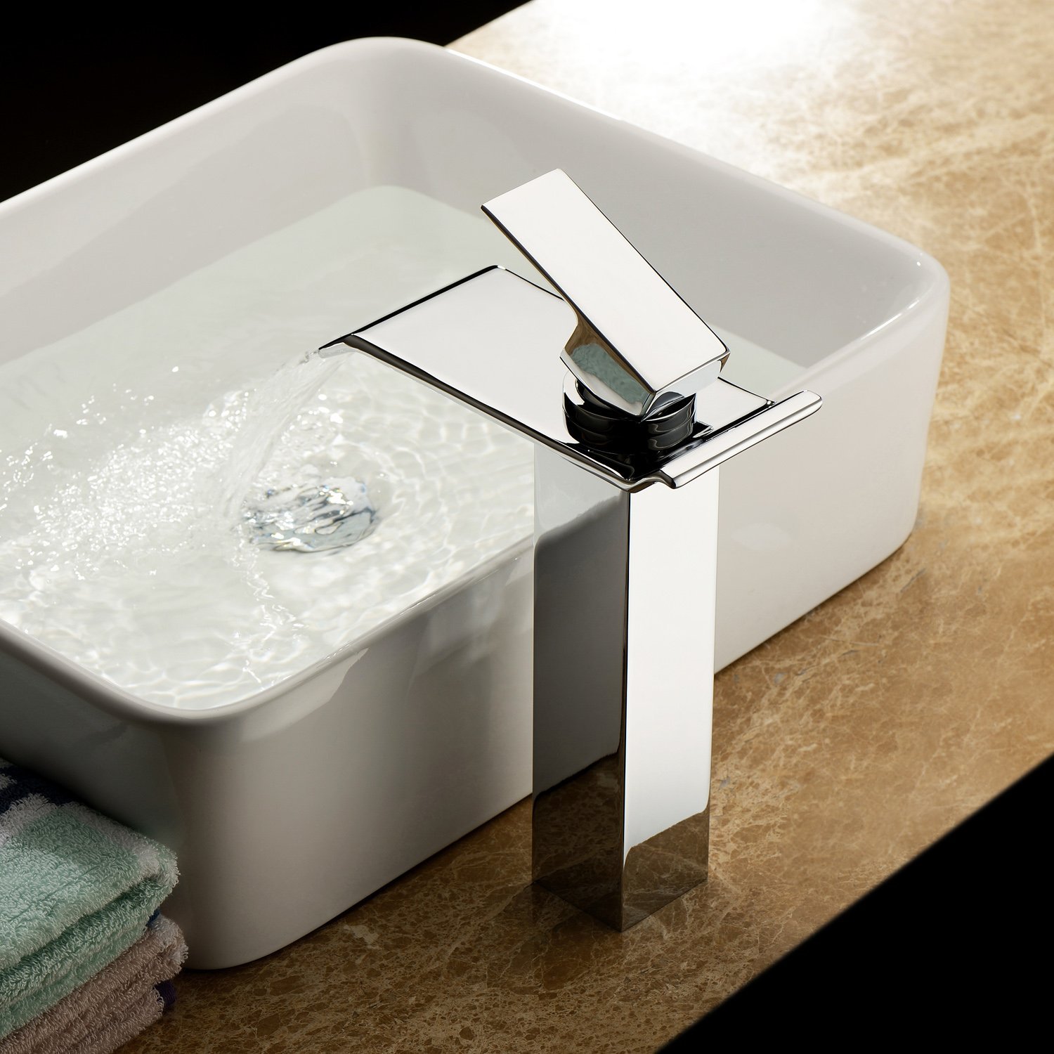 Bianca Single Handle Deck Mounted Water Fall Bathroom Sink Faucet